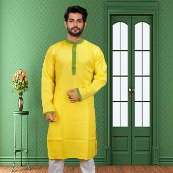 Yellow Cotton Exclusive Long Sleeve Panjabi for Men - Panjabi - Panjabi For Men