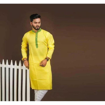 Yellow Cotton Exclusive Long Sleeve Panjabi for Men - Panjabi - Panjabi For Men