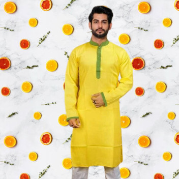 Yellow Cotton Exclusive Long Sleeve Panjabi for Men - Panjabi - Panjabi For Men